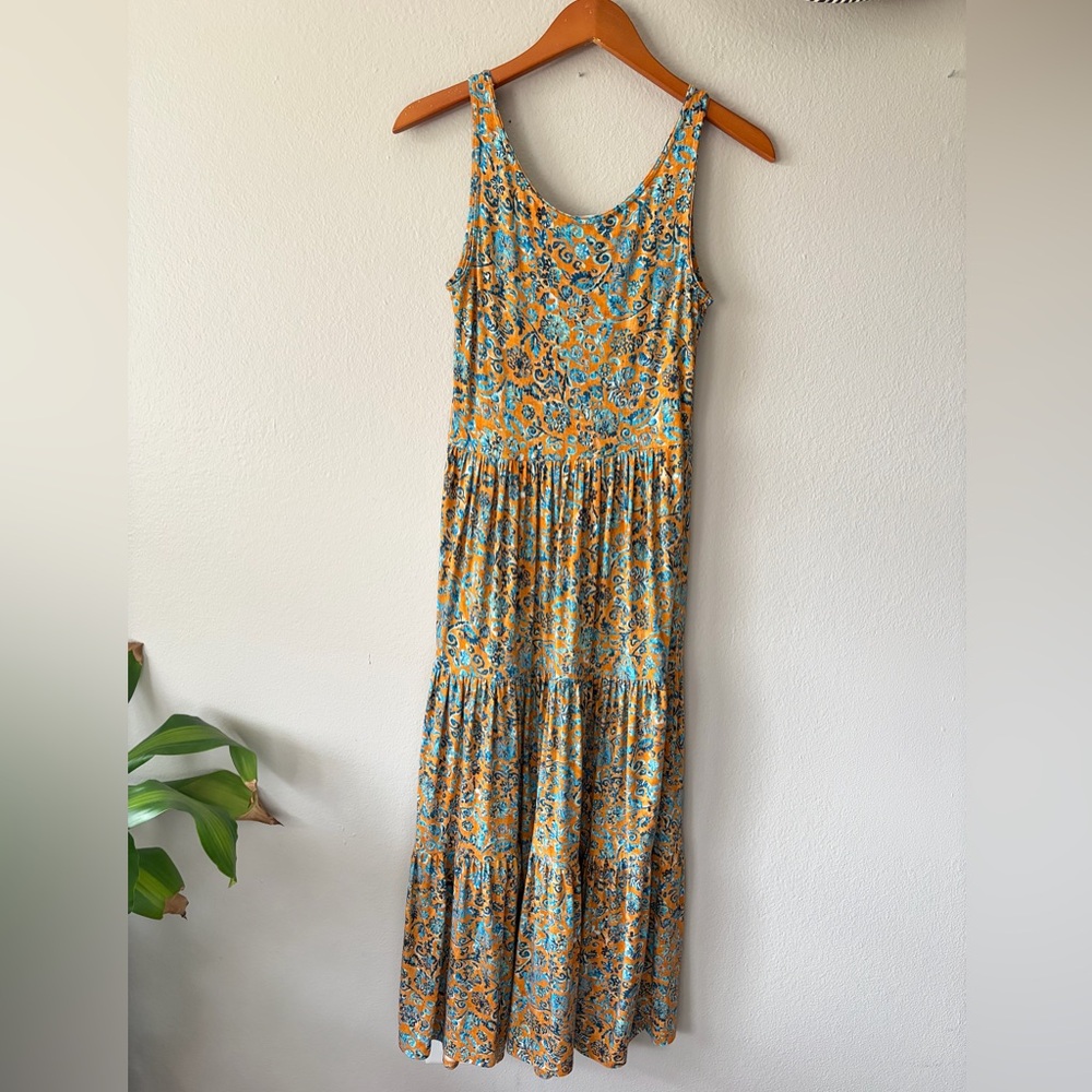 Peruvian Connection Amalfi Cotton Floral Maxi Dress Mandarin Orange Blue Small - Picture 3 of 13